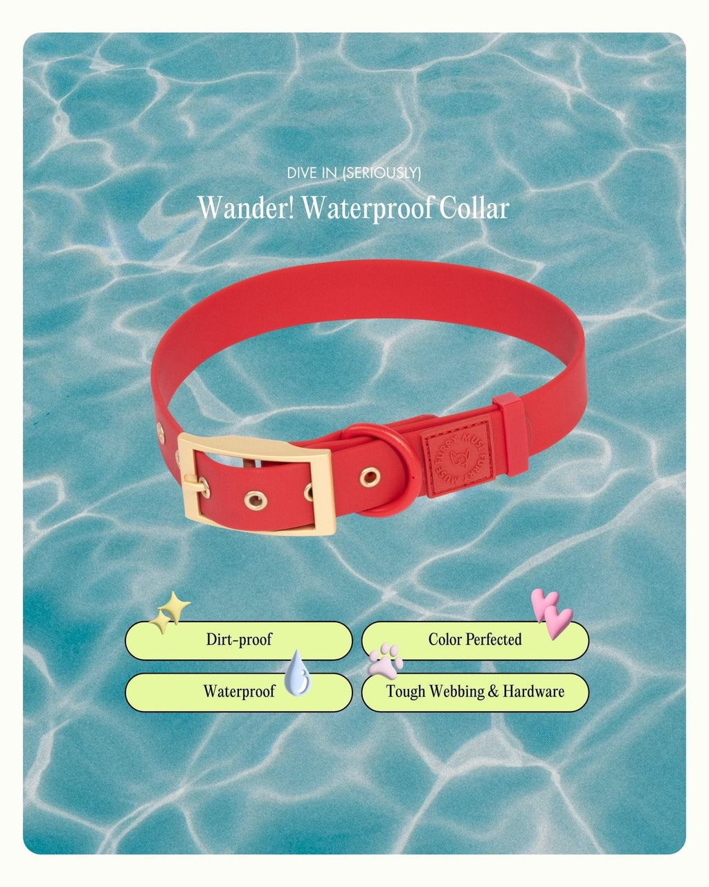 Wander! Waterproof Collar - Cherry